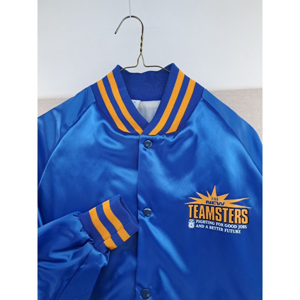Vtg The New Teamsters Jacket Mens XL Blue Satin Bomber Union Windjammer ILGWU